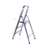 FixtureDisplays Folding 3-Step Ladder with Hand Grip and Aluminium Steps, 330-Pound Weight Capacity, Silver Finish 15601
