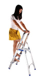 FixtureDisplays Folding 3-Step Ladder with Hand Grip and Aluminium Steps, 330-Pound Weight Capacity, Silver Finish 15601