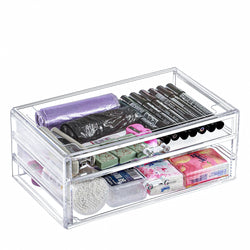 Clear Plastic Two-Drawer Make-up Organizer Tabletop Storage Bin 11X.5X4.6" 15604