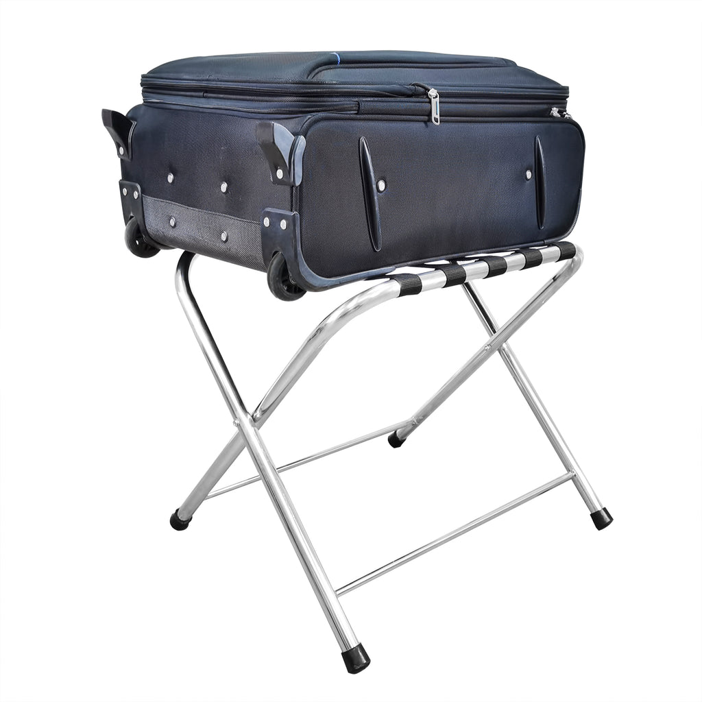 Stainless Steel Folding Luggage Rack Black Nylon Webbing Suitcase Stan ...