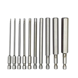 Hex Allen Drill Bit Set 10-Piece Metric Sizes 1.5mm to 12mm 3.9" long Magnetic 15618