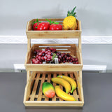 FixtureDisplays® Bamboo Fruit Basket, 3 Tier Fruit Holder for Kitchen Countertop, Fruit Organizer for Kitchen Counter, Vegetable Storage Stand, 15 mm Thickness (Self-Assembly) 15664