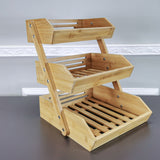 FixtureDisplays® Bamboo Fruit Basket, 3 Tier Fruit Holder for Kitchen Countertop, Fruit Organizer for Kitchen Counter, Vegetable Storage Stand, 15 mm Thickness (Self-Assembly) 15664