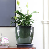 Garden Green Plastic Round 11.8X11.8" Planter Resin Glazed Faux Ceramic Light 15675