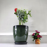 Garden Green Plastic Round 11.8X11.8" Planter Resin Glazed Faux Ceramic Light 15675