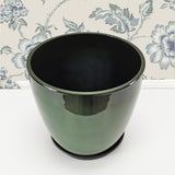 Garden Green Plastic Round 11.8X11.8" Planter Resin Glazed Faux Ceramic Light 15675