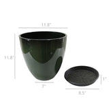 Garden Green Plastic Round 11.8X11.8" Planter Resin Glazed Faux Ceramic Light 15675