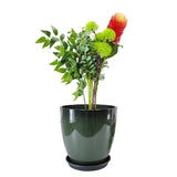 Garden Green Plastic Round 11.8X11.8" Planter Resin Glazed Faux Ceramic Light 15675