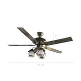 52" Ceiling Fan Light With Three Glass Lamps And Remote Control 15973