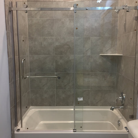 56 to 59" Sliding Tub Door Shower Glass Enclosure, Stainless Steel Finish 15983