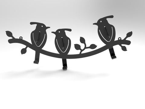 6-Hook Bird-Design Black Wall Mounted Metal Rail/Garment Rack for Hanging Coats/Towels 16108