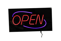 "OPEN" LED Sign with Hanging Chain, Rectangular - Red & Blue 16680