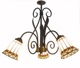 FixtureDisplays® Tiffany Chandelier Light 3 Lights Stained Glass Chandeliers Lighting Antique Style Ceiling Hanging Lamp for Dining Room Living Room  Stairway Foyer Kitchen Home 16690