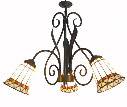 Tiffany Style Glass & Steel Ceiling Lamp with 3 Arms Flower Chandelier Fixture 16690