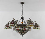 Tiffany Style Glass & Steel Ceiling Lamp with 8 Arms Flower Chandelier Fixture 16691