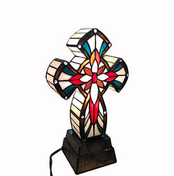 Tiffany Lighted Cross Tabletop Cross Stainless Glass Desktop Christian Gifts/Lamps 7.5 x 14.2 x 5" 16699