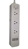 White Power Strip with USB Ports, 3 AC Outlets + 4 USB (2.1A) Power Sockets Charging Station Power