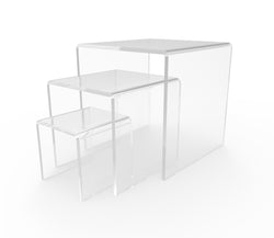 Three Riser Combo 2", 3", 4" Cube 3-Sided Clear Plexiglass Pedestal Lucite Acrylic Display Risers Jewelry Showcase Fixtures - 1/8" Thick 16905-234-CLEAR