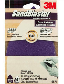 3M 9671 3 3/4 X 5 1/4 80 GRIT MOUSE SANDBLASTER SHEETS 4PK 17069