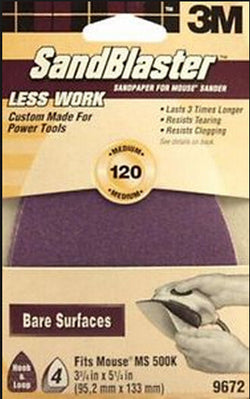 3M 9672 3 3/4 X 5 1/4 120 GRIT MOUSE SANDBLASTER SHEETS 4PK 17070