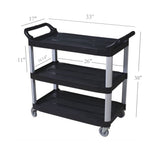 Foodservice Cart 330lbs Capaticy 3 Shelf Utility Cart Push Transfer Storage Tray Mobile Tool Bus Cart 33X17X38"Outside Dimmensions 18002