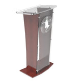 Wood Podium with Frost Acrylic Front Panel, 46.5" tall Pulpit Lectern With Pray Hand Decor, Easy Assembly Required 1803-5-APLE+12152