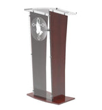 Wood Podium with Frost Acrylic Front Panel, 46.5" tall Pulpit Lectern With Pray Hand Decor, Easy Assembly Required 1803-5-APLE+12152