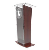 Wood Podium with Frost Acrylic Front Panel, 46.5" tall Pulpit Lectern With Pray Hand Decor, Easy Assembly Required 1803-5-APLE+12152