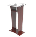 Wood Podium with Frost Acrylic Front Panel, 46.5" tall Pulpit Lectern With Pray Hand Decor, Easy Assembly Required 1803-5-APLE+12152