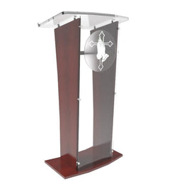 Wood Podium with Frost Acrylic Front Panel, 46.5" tall Pulpit Lectern With Pray Hand Decor, Easy Assembly Required 1803-5-APLE+12152