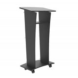 Acrylic Church Podium Pulpit Debate Conference Lectern Plexiglass Lucite Black Wood Shelf Cup Holder on Wheels with Prayer Hand and Cross Plaque 1803-5-BLACK+12152