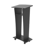 Acrylic Church Podium Pulpit Debate Conference Lectern Plexiglass Lucite Black Wood Shelf Cup Holder on Wheels with Prayer Hand and Cross Plaque 1803-5-BLACK+12152