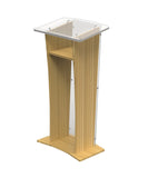 Wood Podium with Clear Front Panel, 48" tall Lectern, Church Pulpit 1803-5-OAK