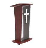 Wood Podium with Frost Acrylic Front Panel, 46.5" tall Pulpit Lectern with Cross Decor, Easy Assembly Required 1803-5+1803CROSS
