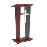 Wood Podium with Frost Acrylic Front Panel, 46.5" tall Pulpit Lectern with Cross Decor, Easy Assembly Required 1803-5+1803CROSS