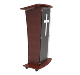 Wood Podium with Frost Acrylic Front Panel, 46.5" tall Pulpit Lectern with Cross Decor, Easy Assembly Required 1803-5+1803CROSS