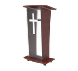 Wood Podium with Frost Acrylic Front Panel, 48" tall Pulpit Lectern with Cross 1803-5-FROST+1803CROSS
