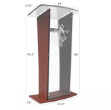Wood Podium with Frost Acrylic Front Panel, 46.5" tall Pulpit Lectern With Pray Hand Decor, Easy Assembly Required 1803-5-APLE+12152