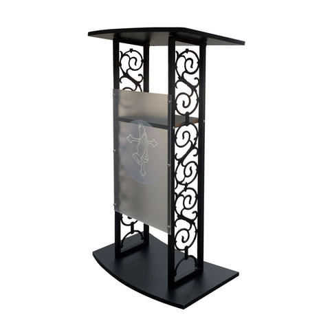 Truss Podium Metal Pulpit Church Podium Conference Pulpit Event Lectern Cup Hold with Pray Hand Logo Decor 18353++12152