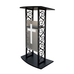 Truss Podium Metal Pulpit Church Podium Conference Pulpit Event Lectern Cup Hold with Cross Decor 18353+1803-CROSS