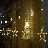 Twinkle Star 12 Stars 138 LED Curtain String Lights Warm white Window Curtain Lights with 8 Flashing