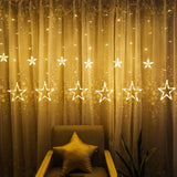 Twinkle Star 12 Stars 138 LED Curtain String Lights Warm white Window Curtain Lights with 8 Flashing