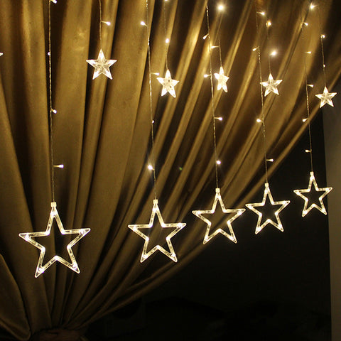 Twinkle Star 12 Stars 138 LED Curtain String Lights Warm white Window Curtain Lights with 8 Flashing