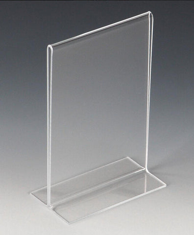 4 x 6 Acrylic Sign Holder for Tabletops, Bottom Insert, T-style - Clear 19041