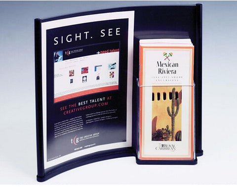 13 x 11 Sign Holder for Tabletop with Pocket for 4 x 9 Brochures, Concave - Black 19096