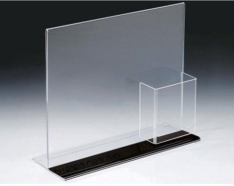 13 x 11 Acrylic Sign Holder with Pocket for 4 x 9 Brochures, T-style - Black Base 19101