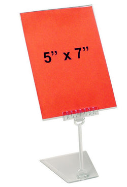 5 x 7 Sign Holder for Tabletops, Shovel Base, Pivot Points, 3 Height Options - Clear 19148