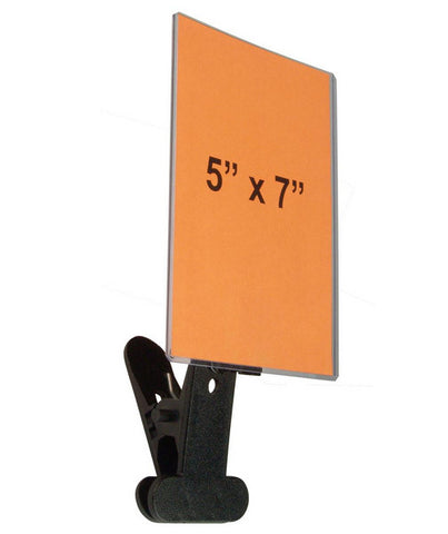 5 x 7 Clip-on Sign Holder with Clear PVC Sign Sleeve, Fits 1-3/16-inch Edges - Black 19161