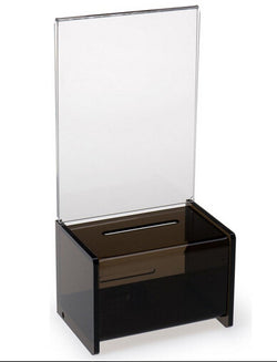 5.1 x 10.8 x 3.6 Acrylic Ballot Box with Lock, 5 x 7 Sign Holder   Black