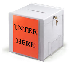 12.0" x 12.0" x 12.0" Acrylic Ballot Box w/ Literature Holder, Side Pocket   Lock - White 19232